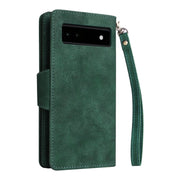 For Google Pixel 6a Rivet Buckle 9 Cards Three Fold Leather Phone Case(Green)
