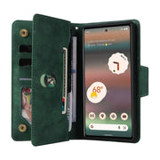 For Google Pixel 6a Rivet Buckle 9 Cards Three Fold Leather Phone Case(Green)