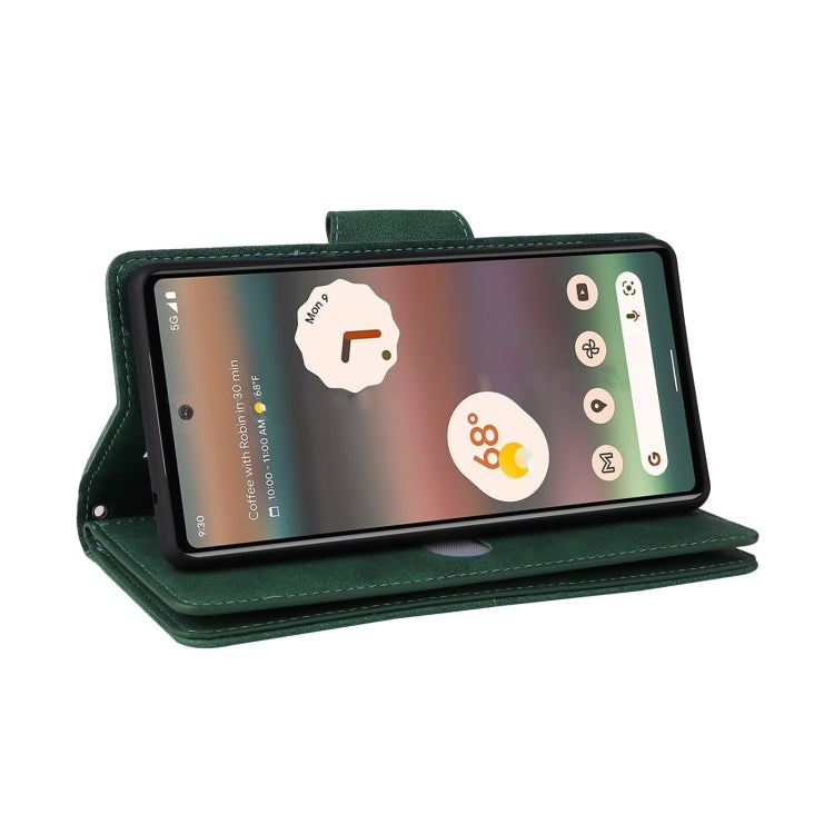 For Google Pixel 6a Rivet Buckle 9 Cards Three Fold Leather Phone Case(Green)