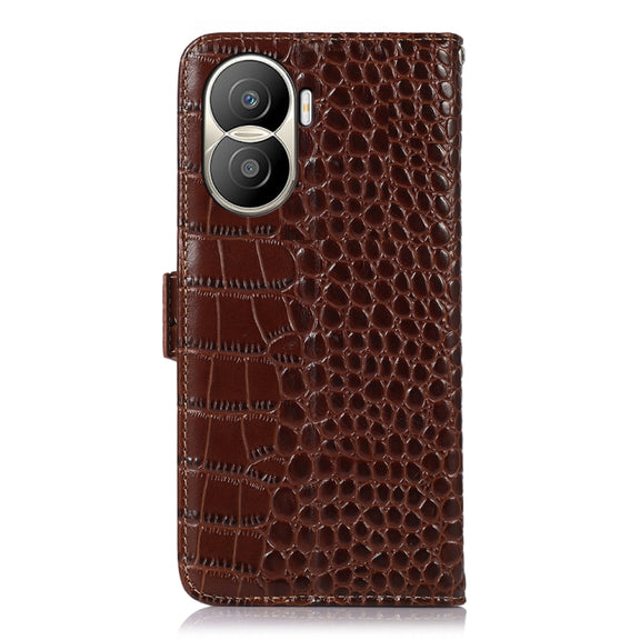 For Honor X40i Crocodile Top Layer Cowhide Leather Phone Case(Brown)