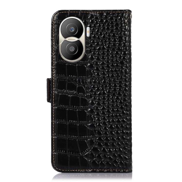 For Honor X40i Crocodile Top Layer Cowhide Leather Phone Case(Black)