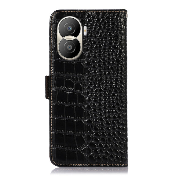 For Honor X40i Crocodile Top Layer Cowhide Leather Phone Case(Black)