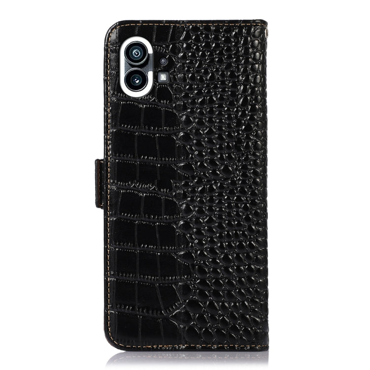For Nothing Phone 1 Crocodile Top Layer Cowhide Leather Phone Case(Black)