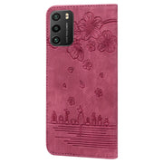 For Xiaomi Poco M3 / Redmi 9T Global Cartoon Sakura Cat Embossed Leather Phone Case(Wine Red)