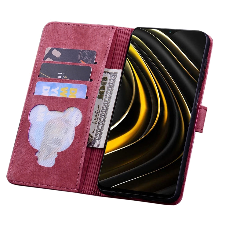 For Xiaomi Poco M3 / Redmi 9T Global Cartoon Sakura Cat Embossed Leather Phone Case(Wine Red)