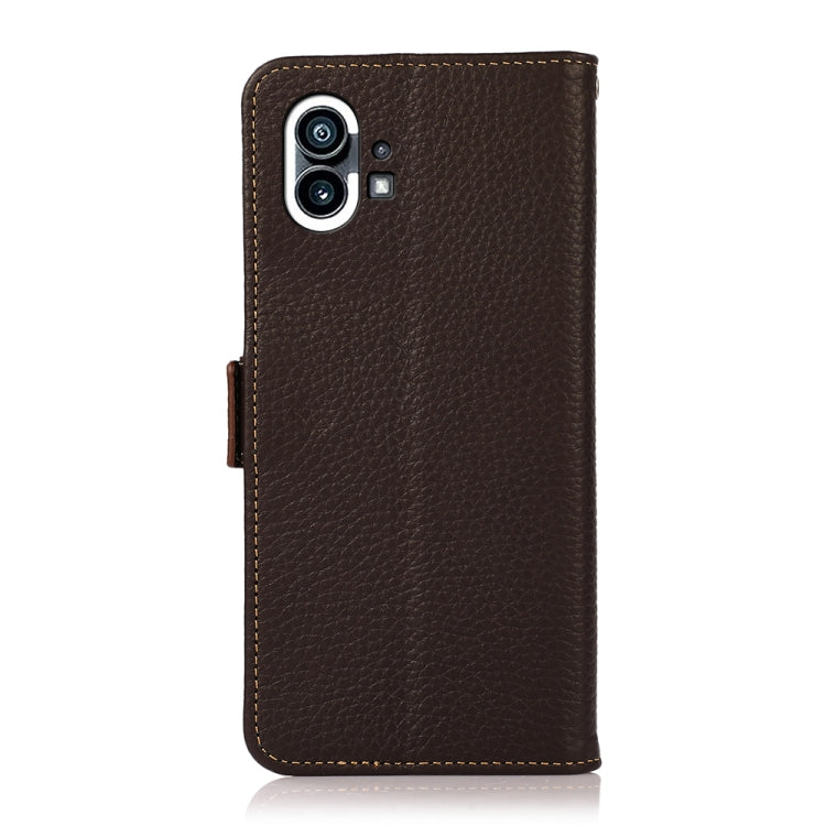 For Nothing Phone 1 KHAZNEH Side-Magnetic Litchi Genuine Leather RFID Phone Case(Brown)