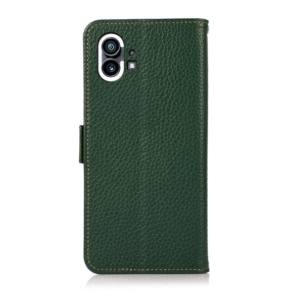 For Nothing Phone 1 KHAZNEH Side-Magnetic Litchi Genuine Leather RFID Phone Case(Green)