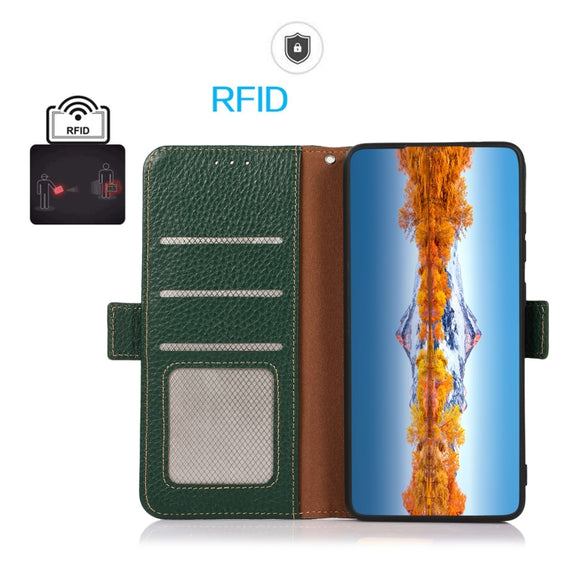 For Nothing Phone 1 KHAZNEH Side-Magnetic Litchi Genuine Leather RFID Phone Case(Green)