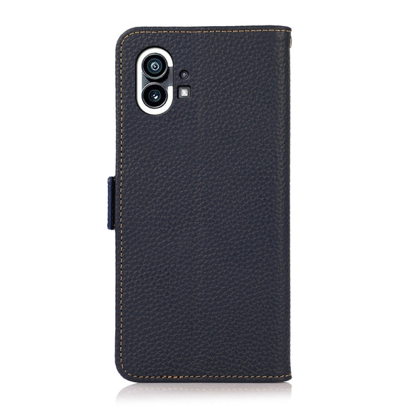 For Nothing Phone 1 KHAZNEH Side-Magnetic Litchi Genuine Leather RFID Phone Case(Blue)