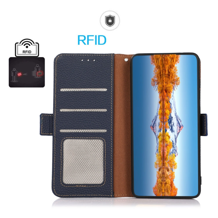 For Nothing Phone 1 KHAZNEH Side-Magnetic Litchi Genuine Leather RFID Phone Case(Blue)