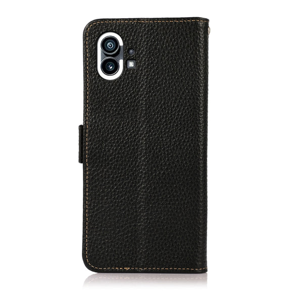 For Nothing Phone 1 KHAZNEH Side-Magnetic Litchi Genuine Leather RFID Phone Case(Black)