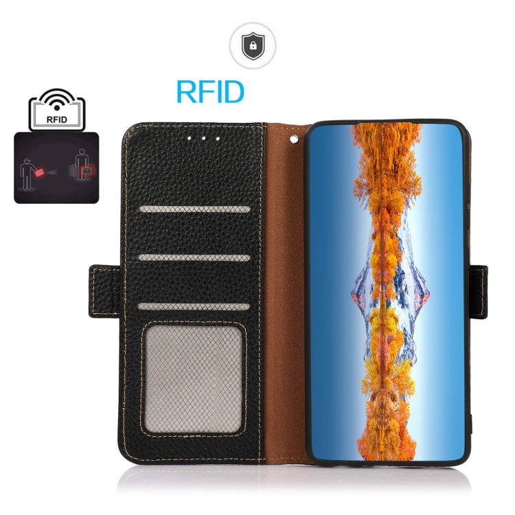 For Nothing Phone 1 KHAZNEH Side-Magnetic Litchi Genuine Leather RFID Phone Case(Black)