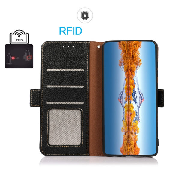 For Nothing Phone 1 KHAZNEH Side-Magnetic Litchi Genuine Leather RFID Phone Case(Black)