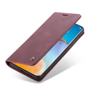 For Huawei P40 CaseMe-013 Multifunctional Horizontal Flip Leather Case with Card Slot & Holder & Wallet(Wine Red)