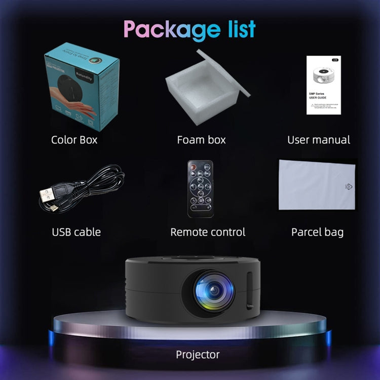 T200 1500LM 1920x1080P LED Mini Projector, AU Plug(Black)