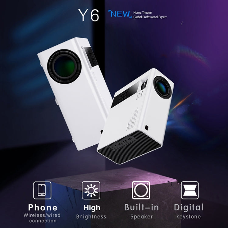 Y6 190ANSI 1024x600P LED Projector Support Screen Mirroring, EU Plug(White)