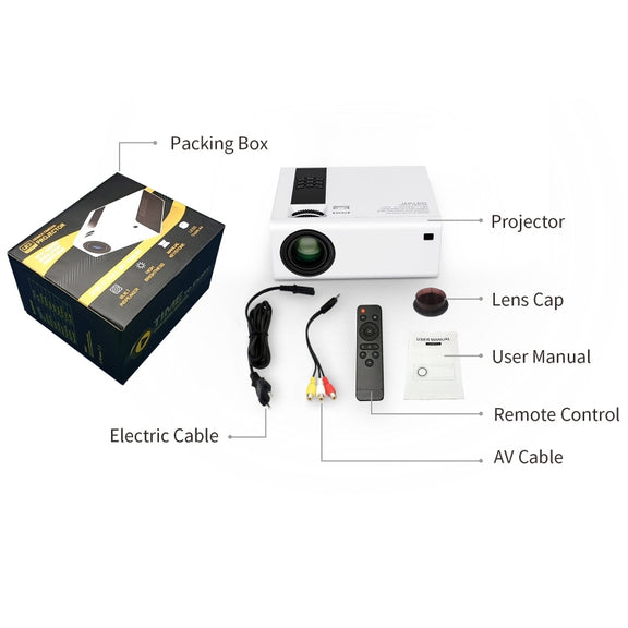 Y6 190ANSI 1024x600P LED Projector Support Screen Mirroring, AU Plug(White)