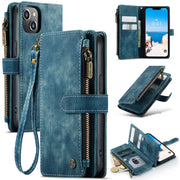 For iPhone 14 CaseMe C30 Multifunctional Phone Leather Case (Blue)