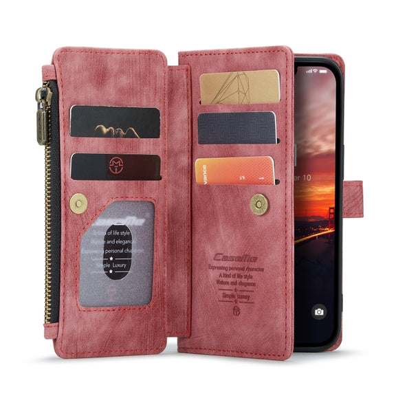For iPhone 14 CaseMe C30 Multifunctional Phone Leather Case (Red)
