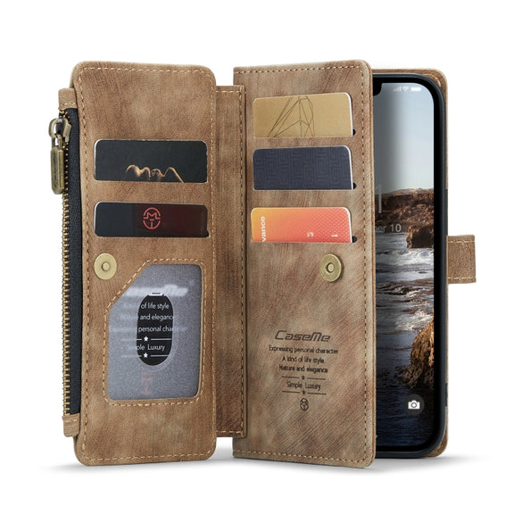 For iPhone 14 CaseMe C30 Multifunctional Phone Leather Case (Brown)