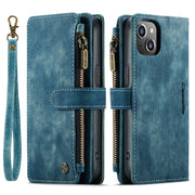 For iPhone 14 Plus CaseMe C30 Multifunctional Phone Leather Case (Blue)