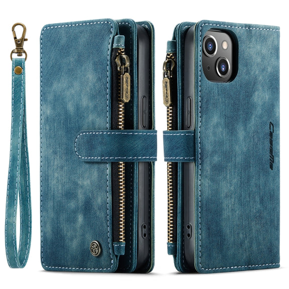 For iPhone 14 Plus CaseMe C30 Multifunctional Phone Leather Case (Blue)