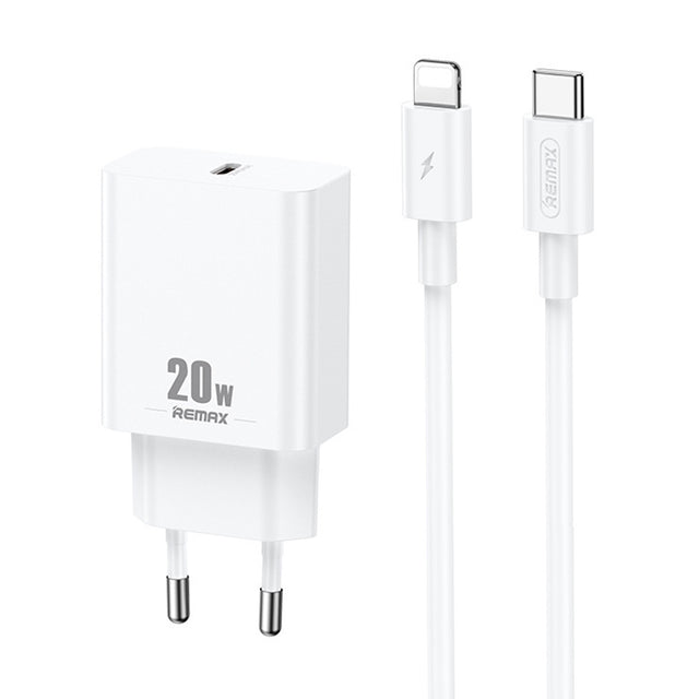 REMAX RP-U5 Extreme 2 Series 20W PD Charger + 1m USB-C / Type-C to 8 Pin Fast Charge Data Cable Set, Specification:EU Plug(White)