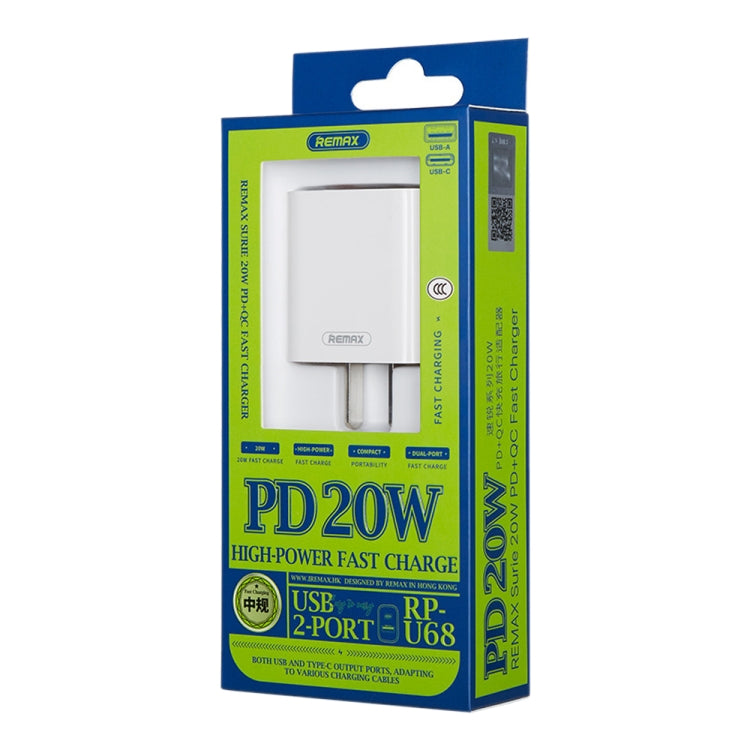 REMAX RP-U68 Speedy Series 20W USB+USB-C/Type-C Interface Fast Charger, Specification:CN Plug(White)