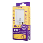 REMAX RP-U82 30W USB+USB-C/Type-C Dual Interface Fast Charger, Specification:UK Plug(White)