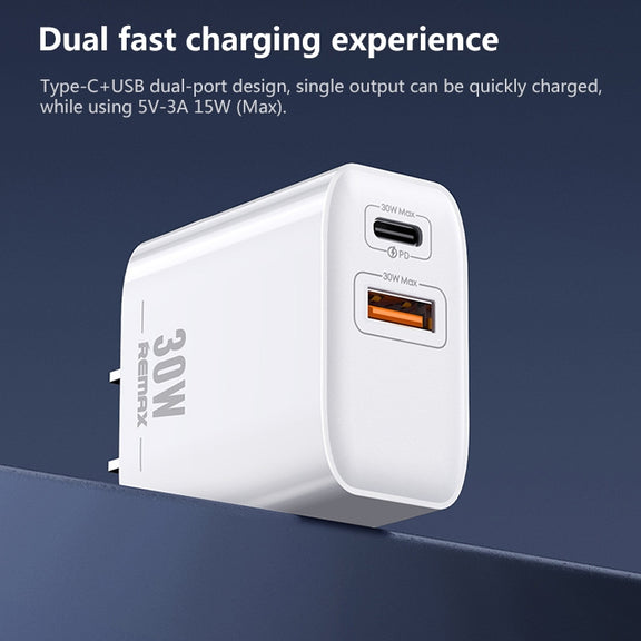 REMAX RP-U82 30W USB+USB-C/Type-C Dual Interface Fast Charger, Specification:US Plug(White)