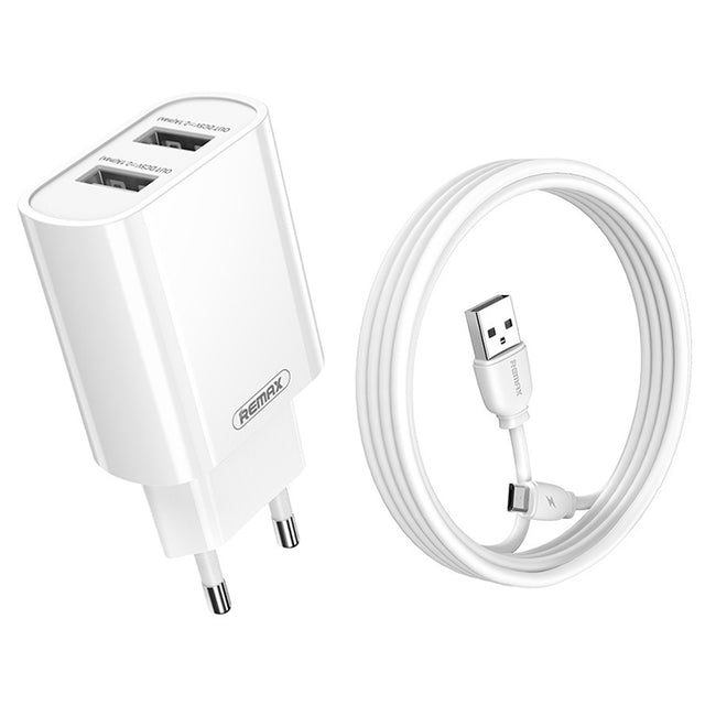 REMAX RP-U35 Jane Series 2.1A Dual USB Port Fast Charger Set, Cable:Micro USB(EU Plug)