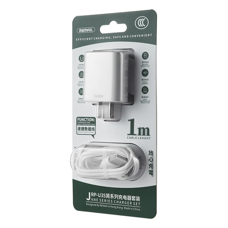 REMAX RP-U35 Jane Series 2.1A Dual USB Port Fast Charger Set, Cable:Micro USB(CN Plug)