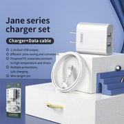 REMAX RP-U35 Jane Series 2.1A Dual USB Port Fast Charger Set, Cable:USB-C/Type-C(EU Plug)