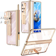 For Huawei Mate X2 Magnetic Hinges Plating Phone Case with Holder(Champagne Gold)