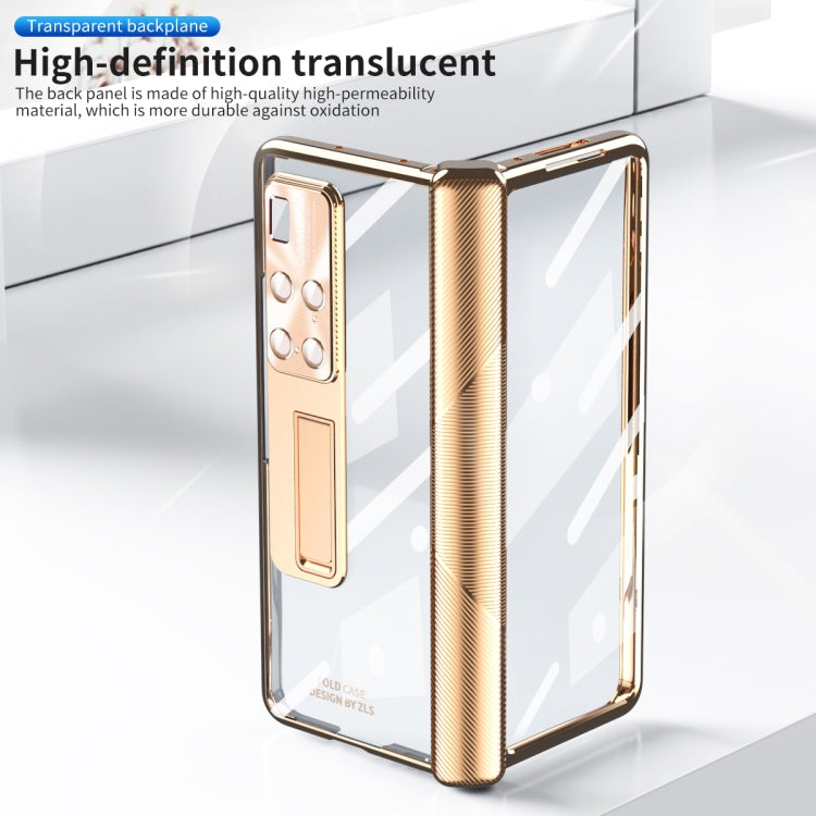 For Huawei Mate X2 Magnetic Hinges Plating Phone Case with Holder(Champagne Gold)