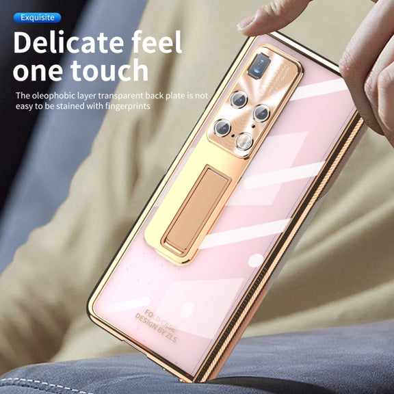 For Huawei Mate X2 Magnetic Hinges Plating Phone Case with Holder(Champagne Gold)