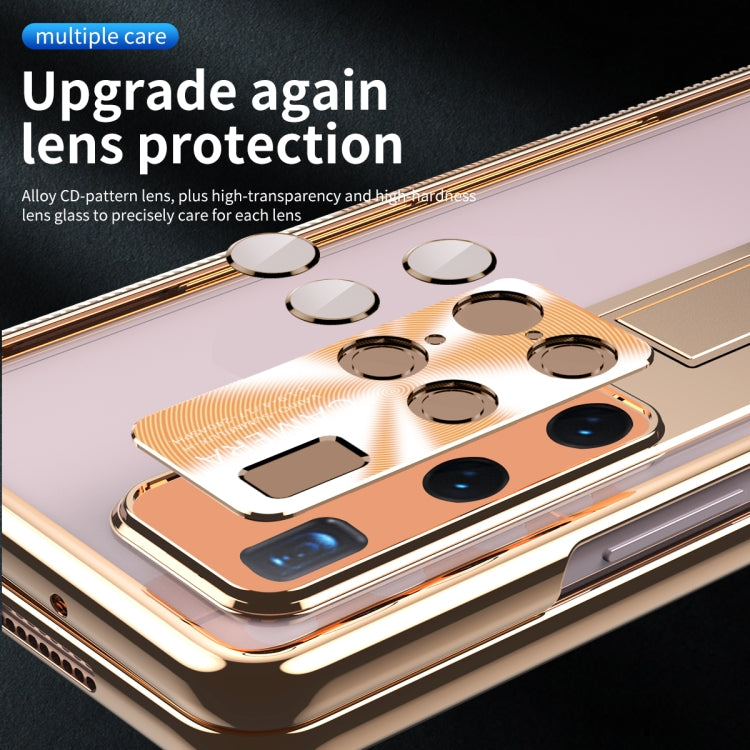 For Huawei Mate X2 Magnetic Hinges Plating Phone Case with Holder(Champagne Gold)