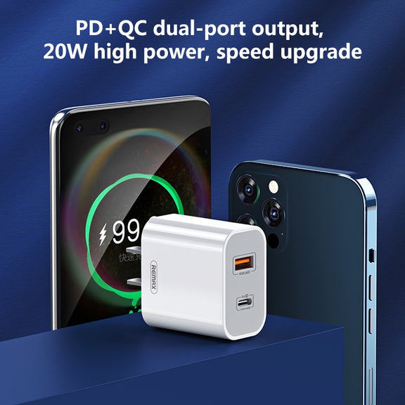 REMAX RP-U68 20W USB+USB-C/Type-C Dual Interface Fast Charger Set, Specification:CN Plug(White)