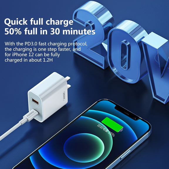 REMAX RP-U68 20W USB+USB-C/Type-C Dual Interface Fast Charger Set, Specification:EU Plug(White)