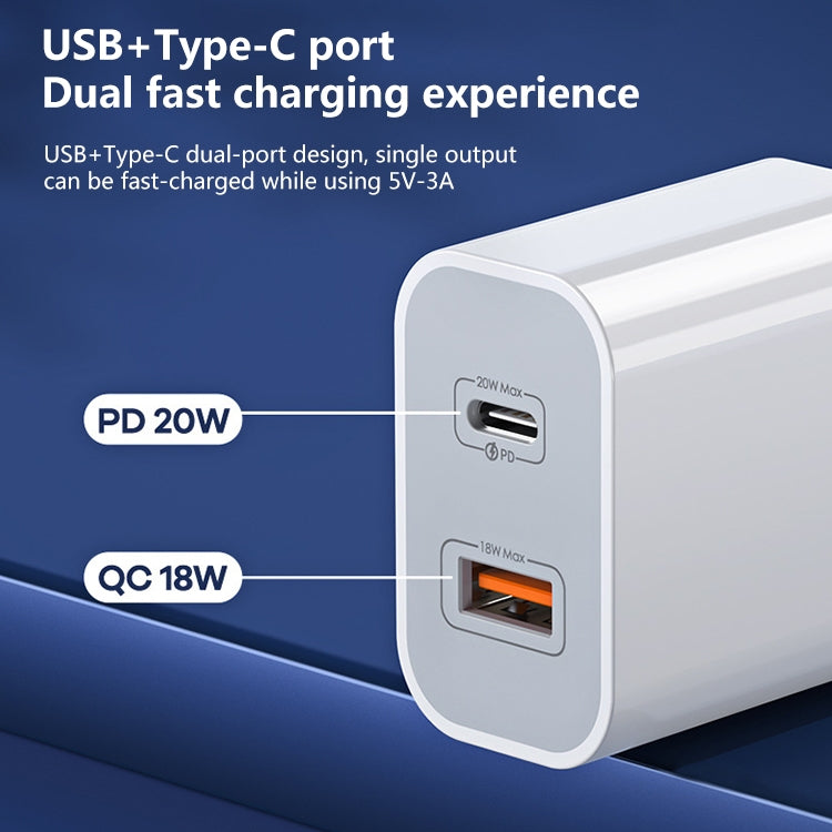 REMAX RP-U68 20W USB+USB-C/Type-C Dual Interface Fast Charger Set, Specification:US Plug(White)