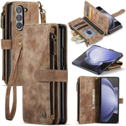 For Samsung Galaxy Z Fold5 CaseMe C30 Multifunctional Card Slots Zipper Phone Leather Phone Case(Brown)