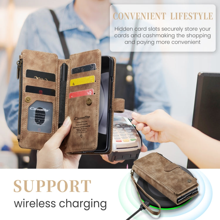 For Samsung Galaxy Z Fold5 CaseMe C30 Multifunctional Card Slots Zipper Phone Leather Phone Case(Brown)