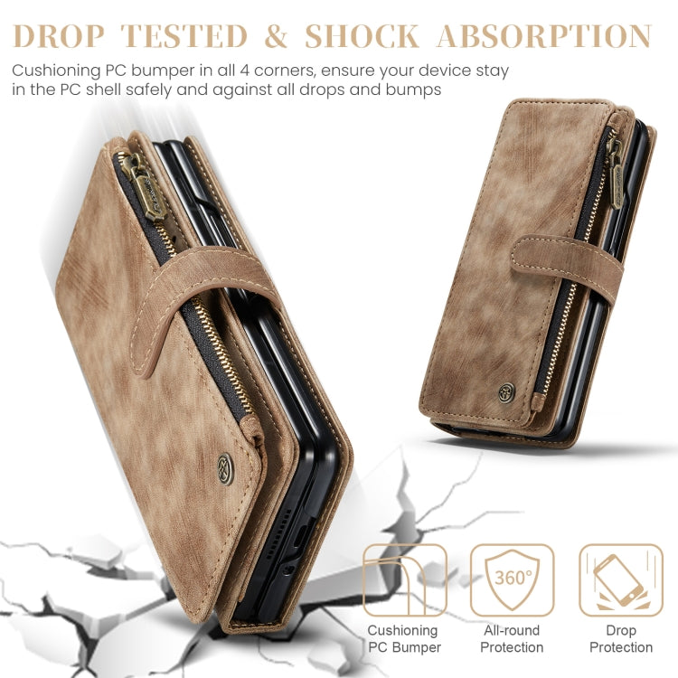 For Samsung Galaxy Z Fold5 CaseMe C30 Multifunctional Card Slots Zipper Phone Leather Phone Case(Brown)