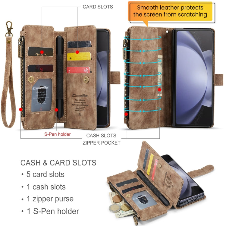 For Samsung Galaxy Z Fold5 CaseMe C30 Multifunctional Card Slots Zipper Phone Leather Phone Case(Brown)
