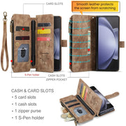 For Samsung Galaxy Z Fold5 CaseMe C30 Multifunctional Card Slots Zipper Phone Leather Phone Case(Brown)