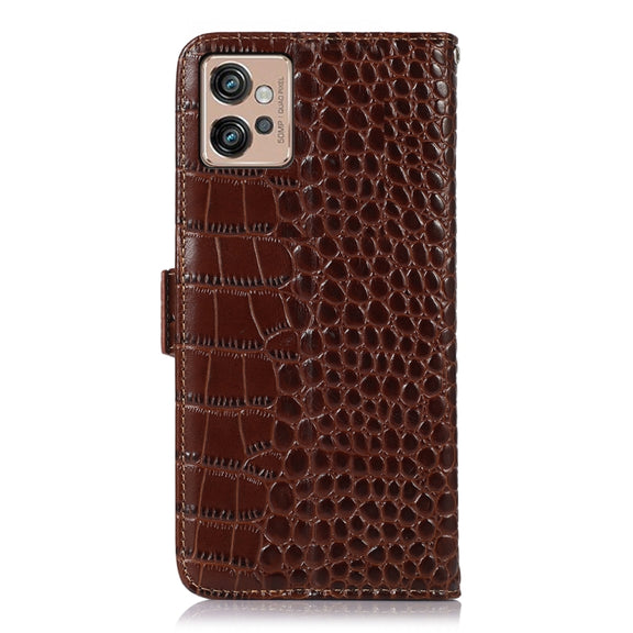 For Motorola Moto G32 Crocodile Top Layer Cowhide Leather Phone Case(Brown)