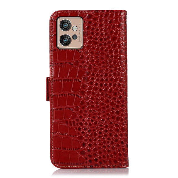 For Motorola Moto G32 Crocodile Top Layer Cowhide Leather Phone Case(Red)