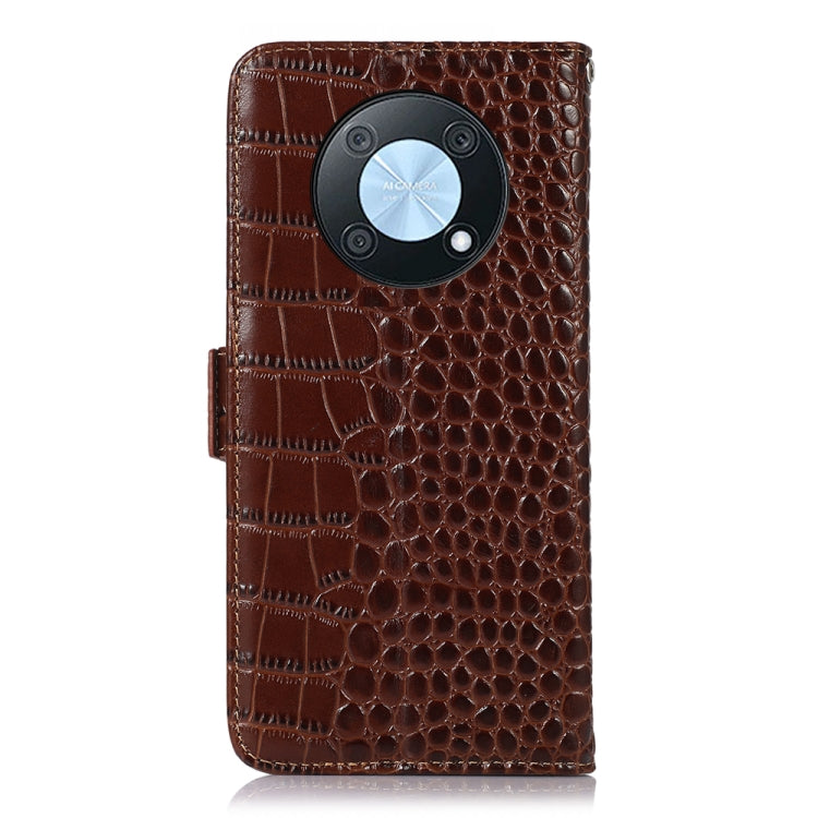 For Huawei Nova Y90/Enjoy 50 Pro Crocodile Top Layer Cowhide Leather Phone Case(Brown)