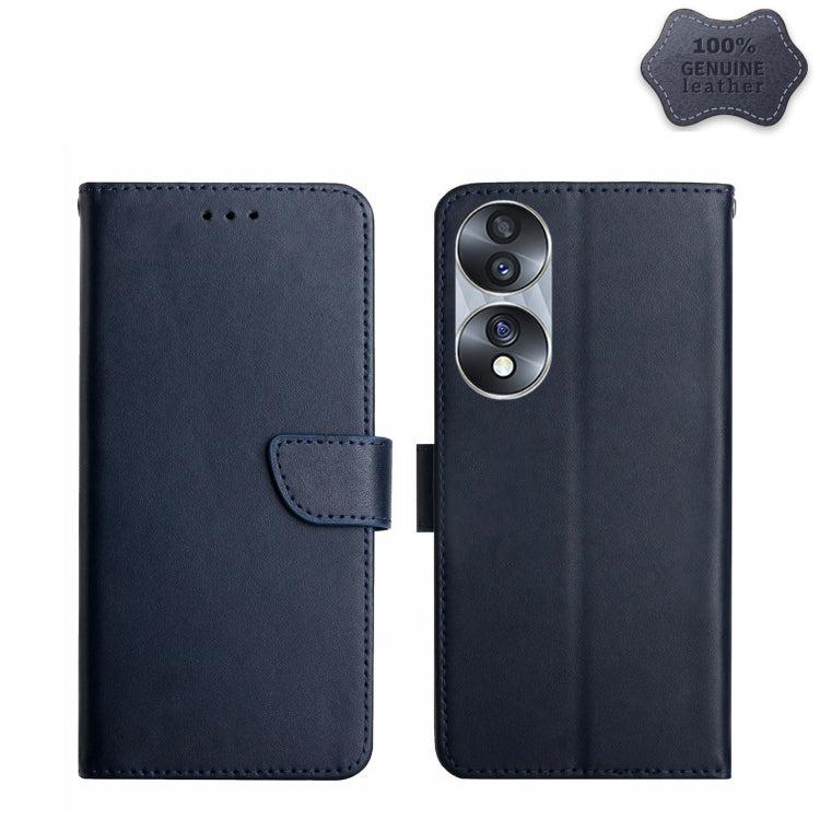 For Honor 70 Genuine Leather Fingerprint-proof Horizontal Flip Phone Case(Blue)