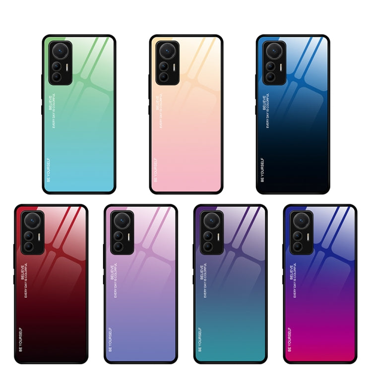 For Xiaomi 12 Lite Gradient Color Glass Case(Green Cyan)